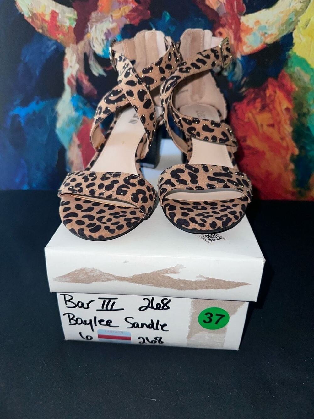 No.37 Bar III Baylee Studded Leopard Print Crisscross Ankle Strap